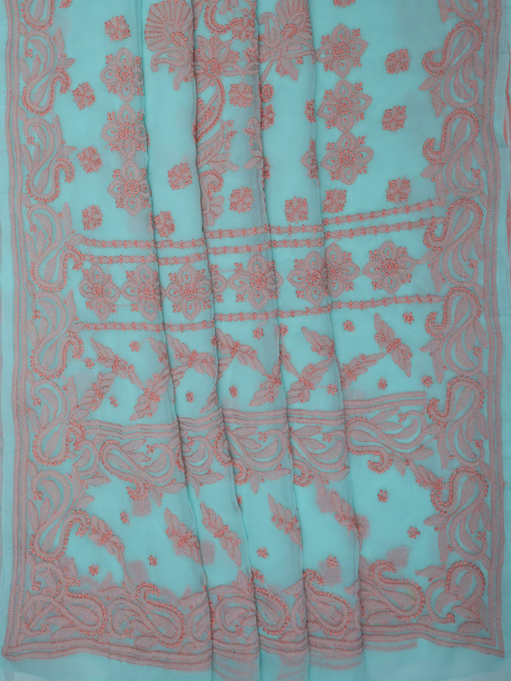 Hand Embroidered Chikankari Georgette Saree PCSAR03 Seagreen