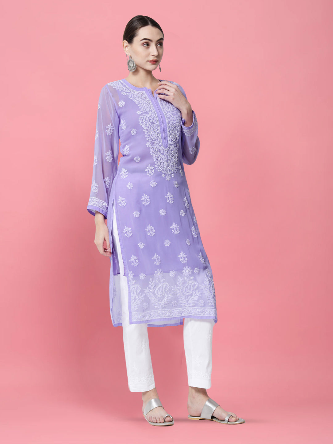 Women Hand Embroidered Chikankari Georgette Straight Kurta with Matching Slip PC3511