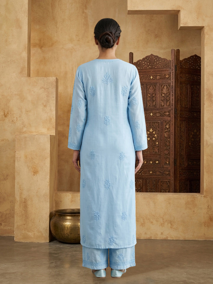 Women Hand Embroidered Chikankari Muslin Kurta Set PC4118KS-BLUE
