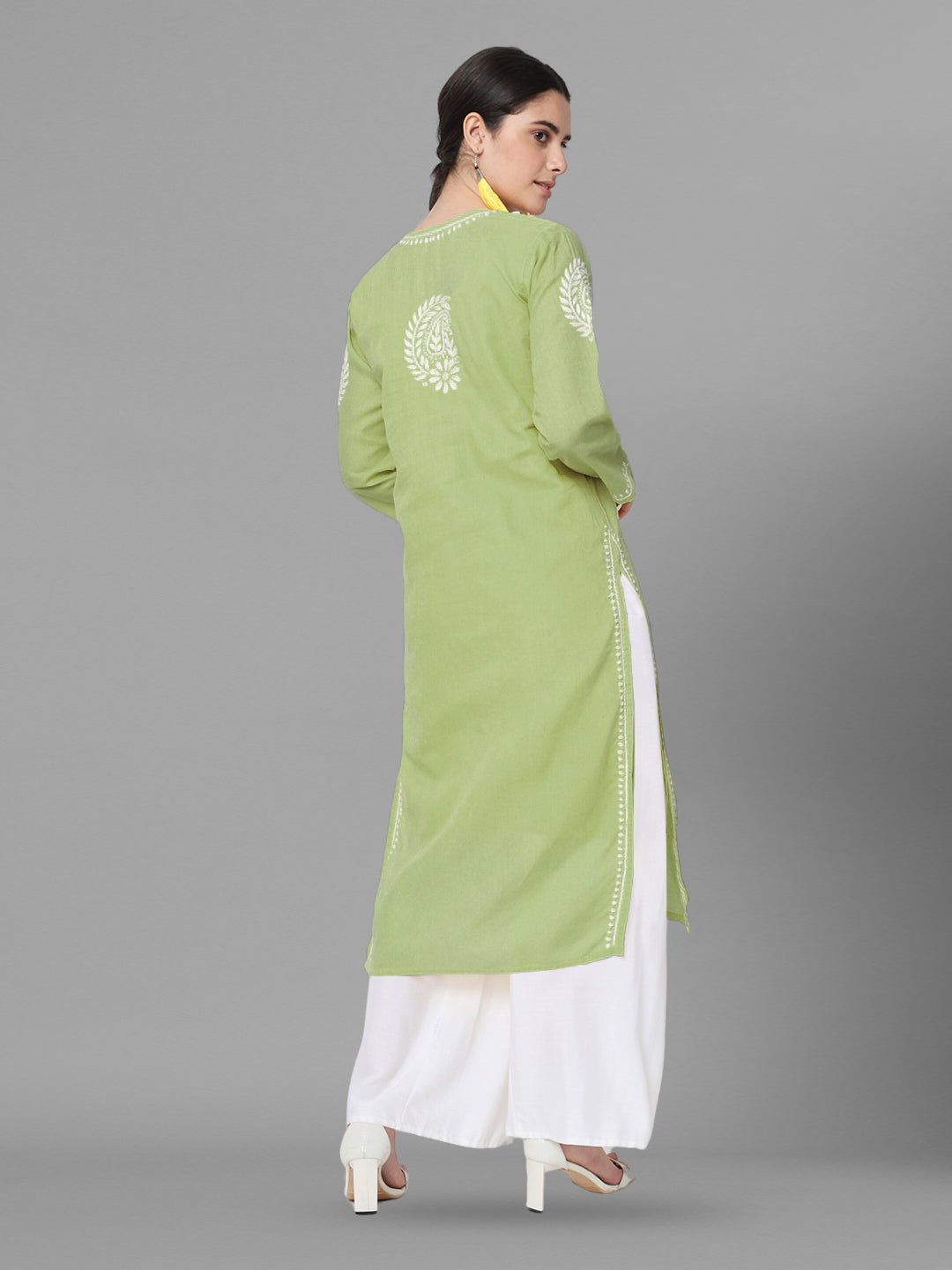 Hand Embroidered Chikankari Cotton Straight Kurta-PC3561