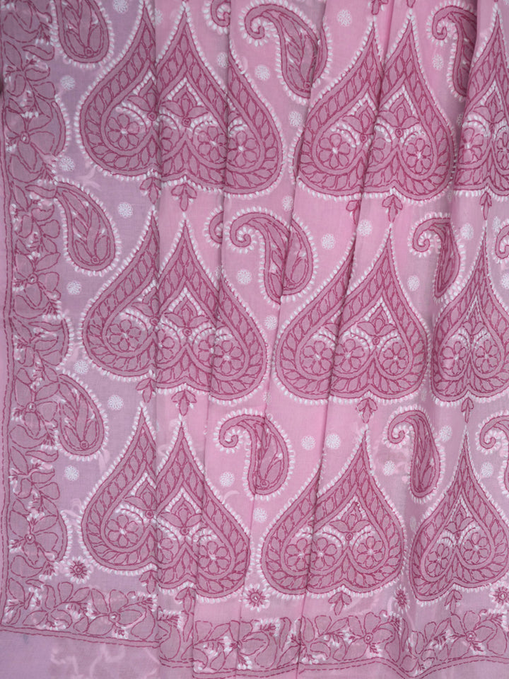 Hand Embroidered Chikankari Cotton Saree PCSAR01 Babypink