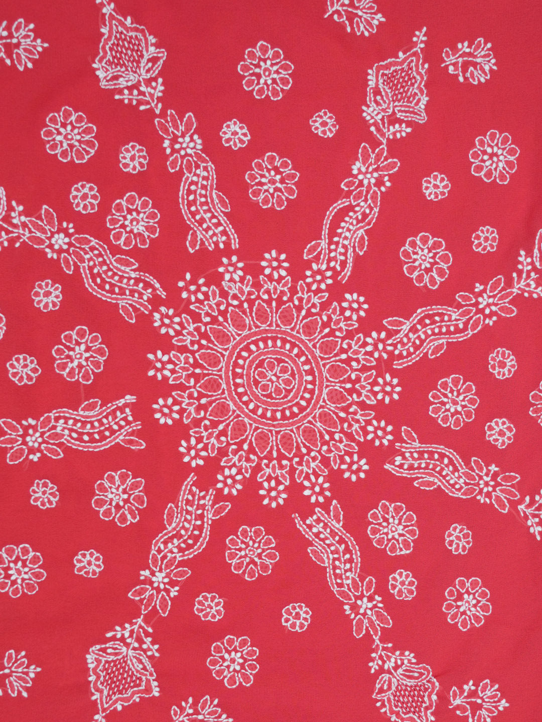 Hand Embroidered Chikankari Georgette Saree PCSAR04 Coral