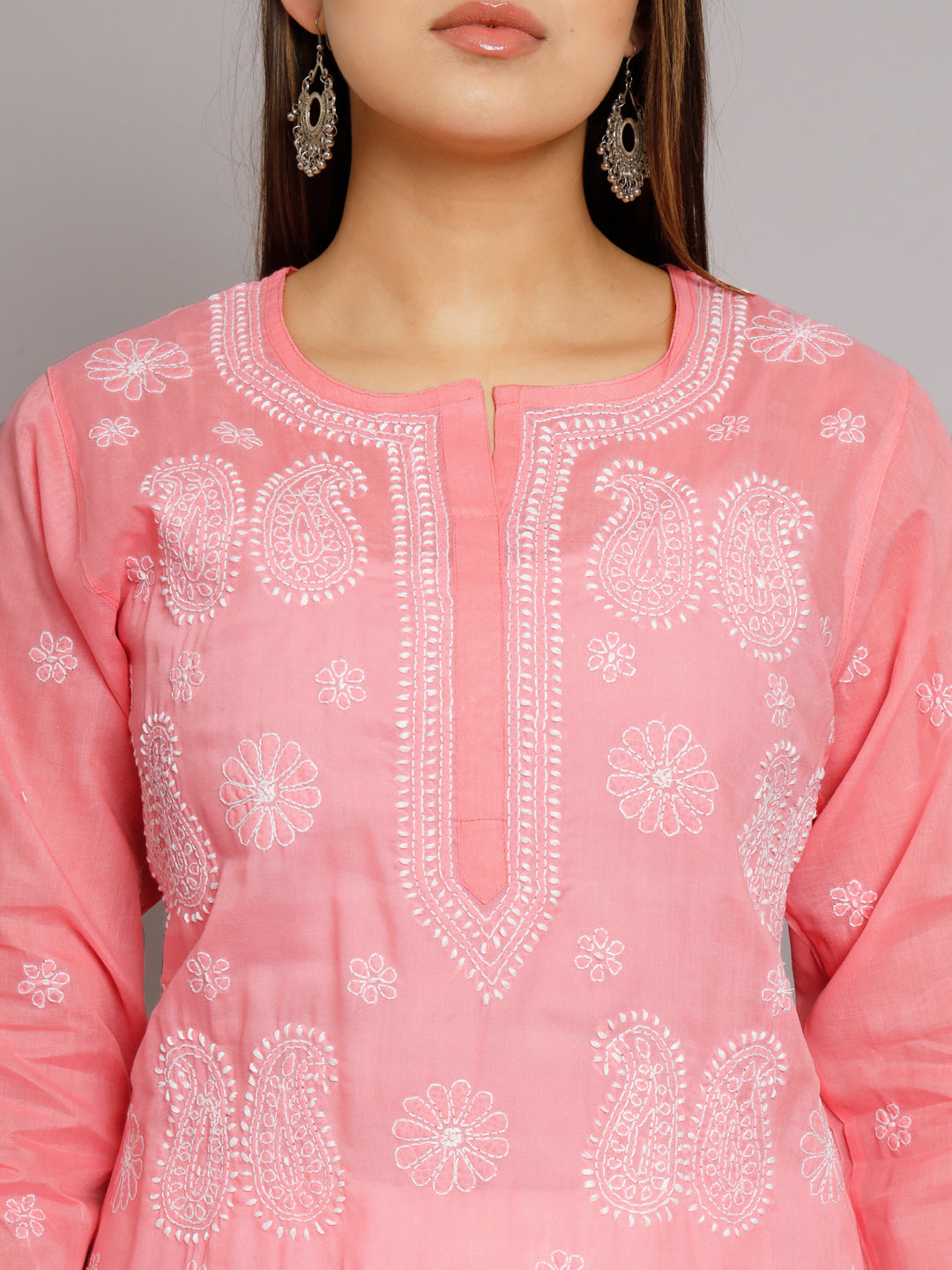 Hand Embroidered Chikankari Cotton Straight Kurta- PC3495