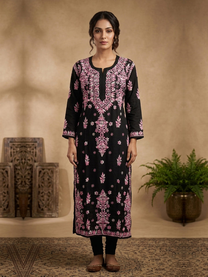 Hand Embroidered Chikankari Modal Straight Kurta PC4113 Pink