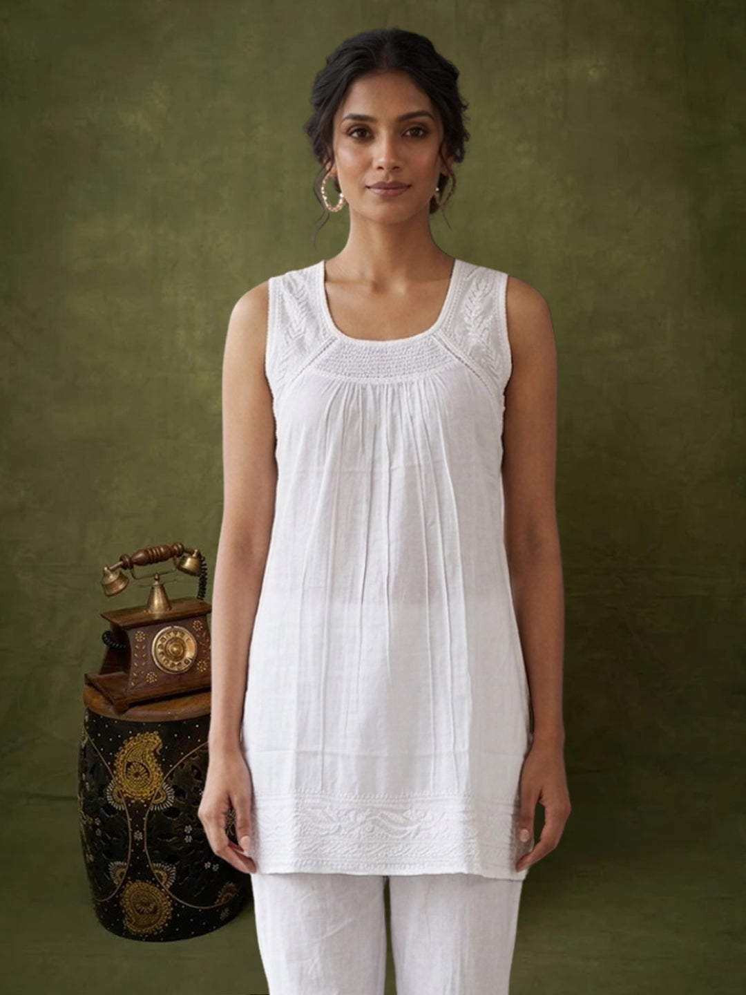 Chikankari Women Hand Embroidered Cotton Kurti PC3970