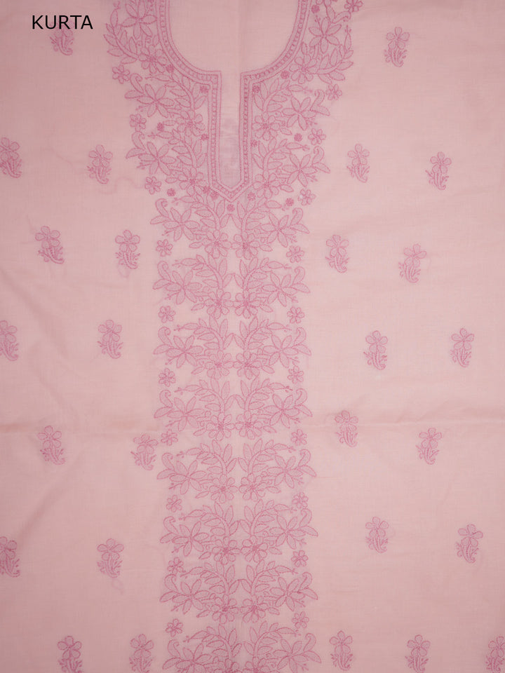 Women Hand Embroidered Chikankari Cotton Dressmaterial PCSCU00406FS-Peach