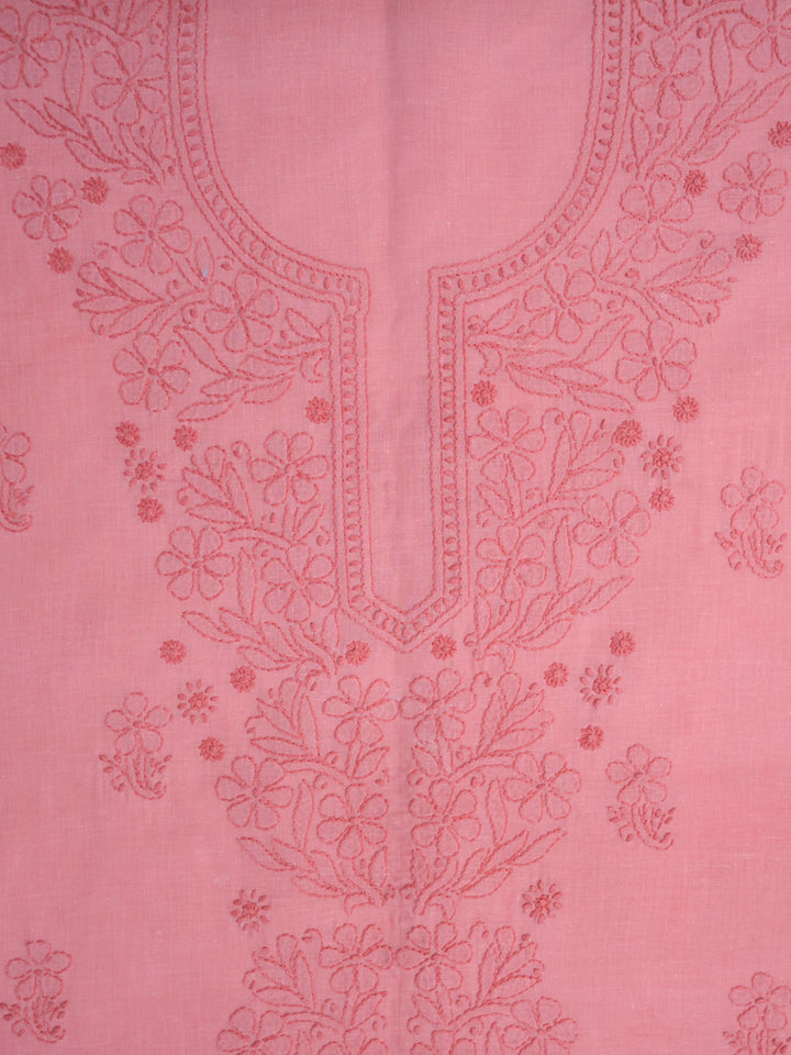 Women Hand Embroidered Chikankari Cotton DressMaterial PCSCU00406FS-DARKPEACH