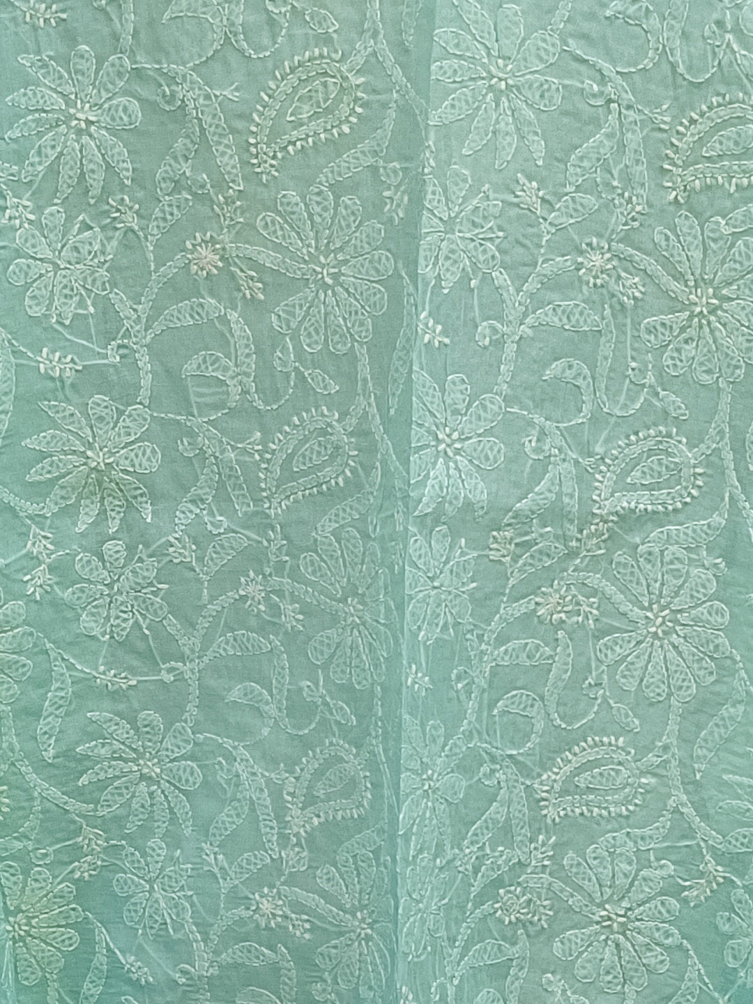 Women Hand Embroidered Cotton Chikankari Dupatta-PC4111 Seagreen