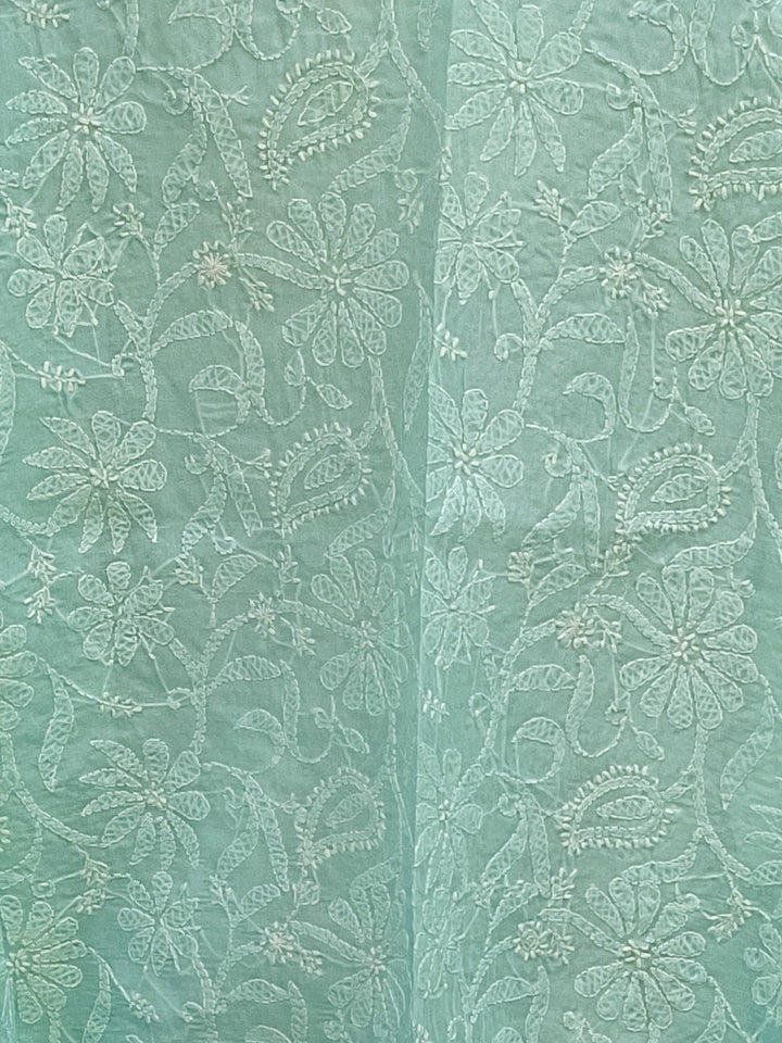 Women Hand Embroidered Cotton Chikankari Dupatta-PC4111 Seagreen