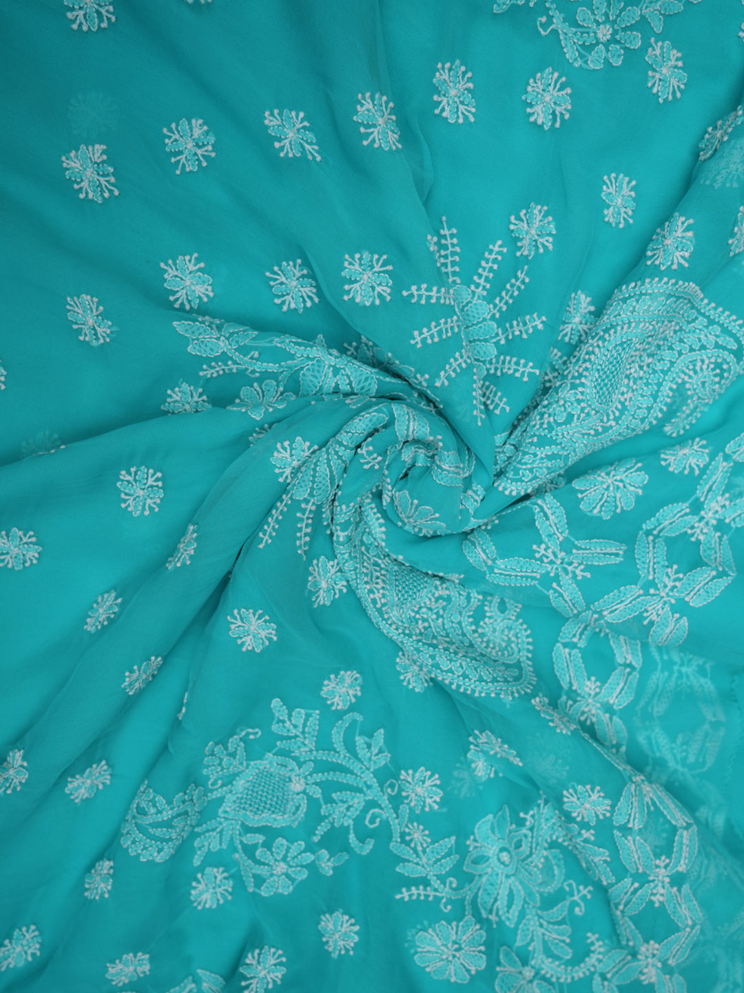 Hand Embroidered Chikankari Georgette Saree PCSAR04 Green