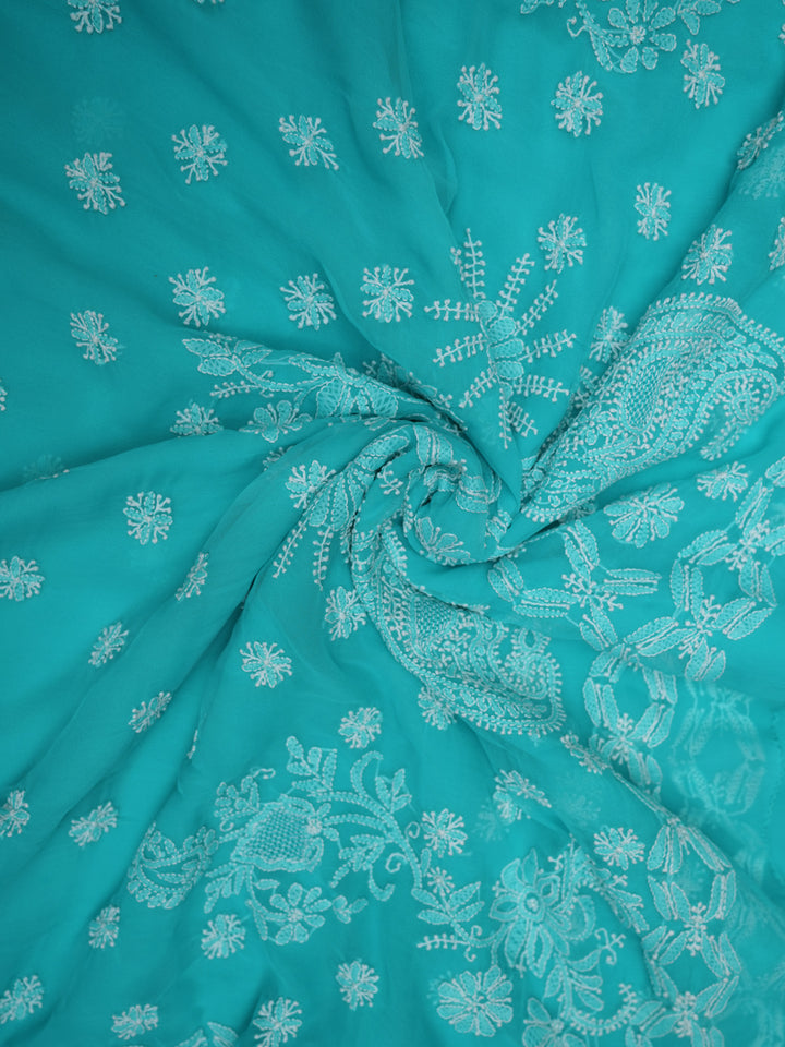 Hand Embroidered Chikankari Georgette Saree PCSAR04 Green