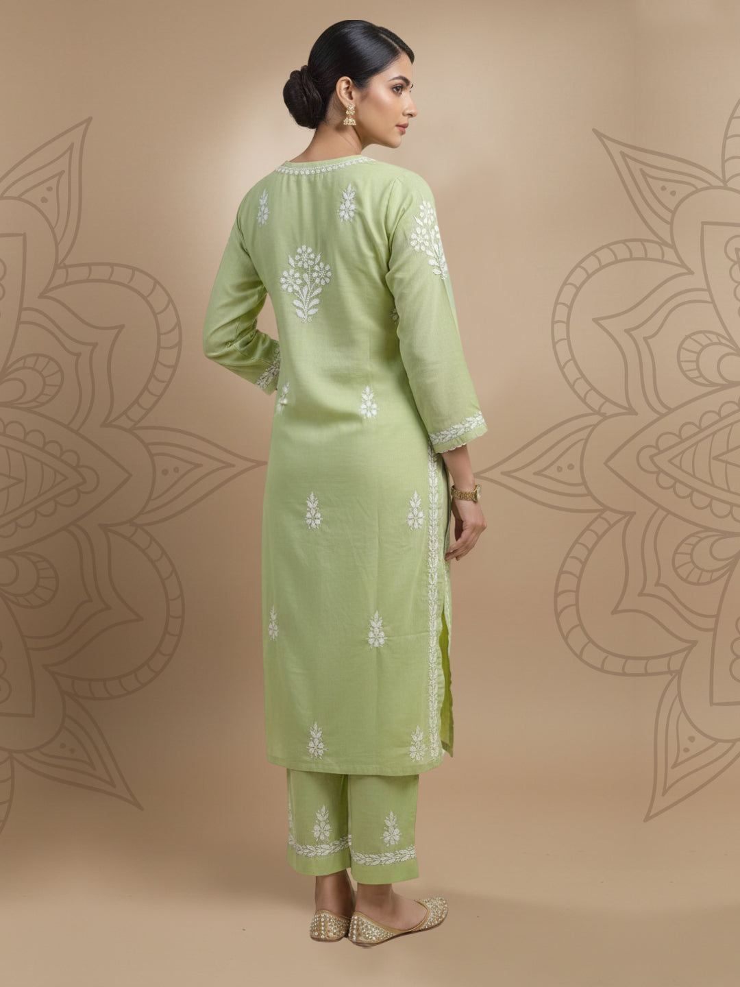 Women Hand Embroidered Chikankari Cotton kurta set PC4107KS Green