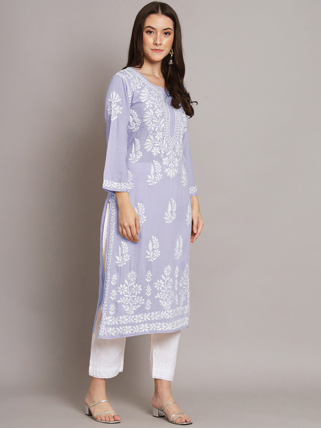 Women Hand Embroidered Chikankari Modal Straight Kurta- PC3659 Mauve