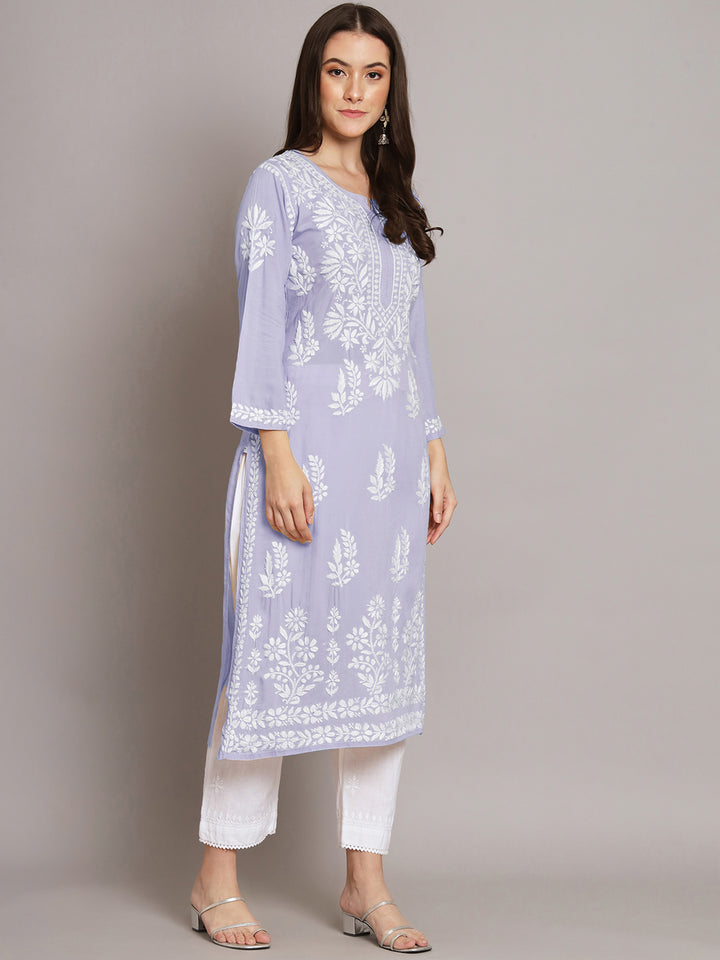 Women Hand Embroidered Chikankari Modal Straight Kurta- PC3659 Mauve