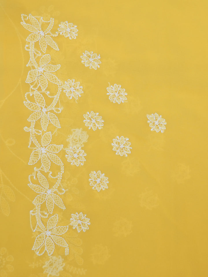 Hand Embroidered Chikankari Georgette Saree PCSAR03 Yellow