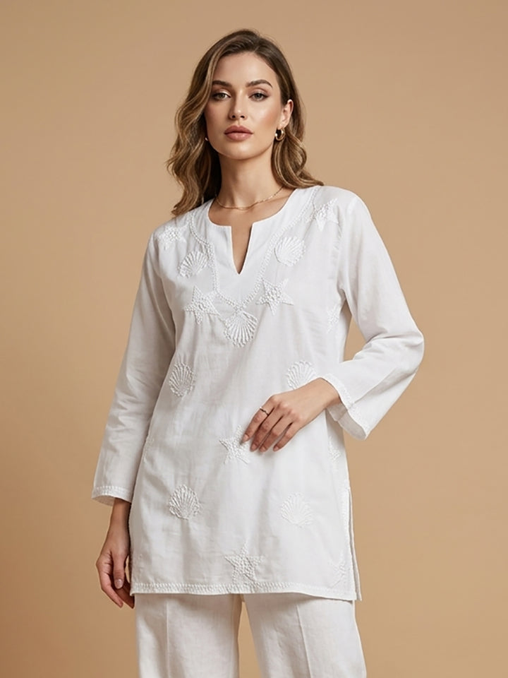 Chikankari Women Hand Embroidered Cotton Tunic PC3977