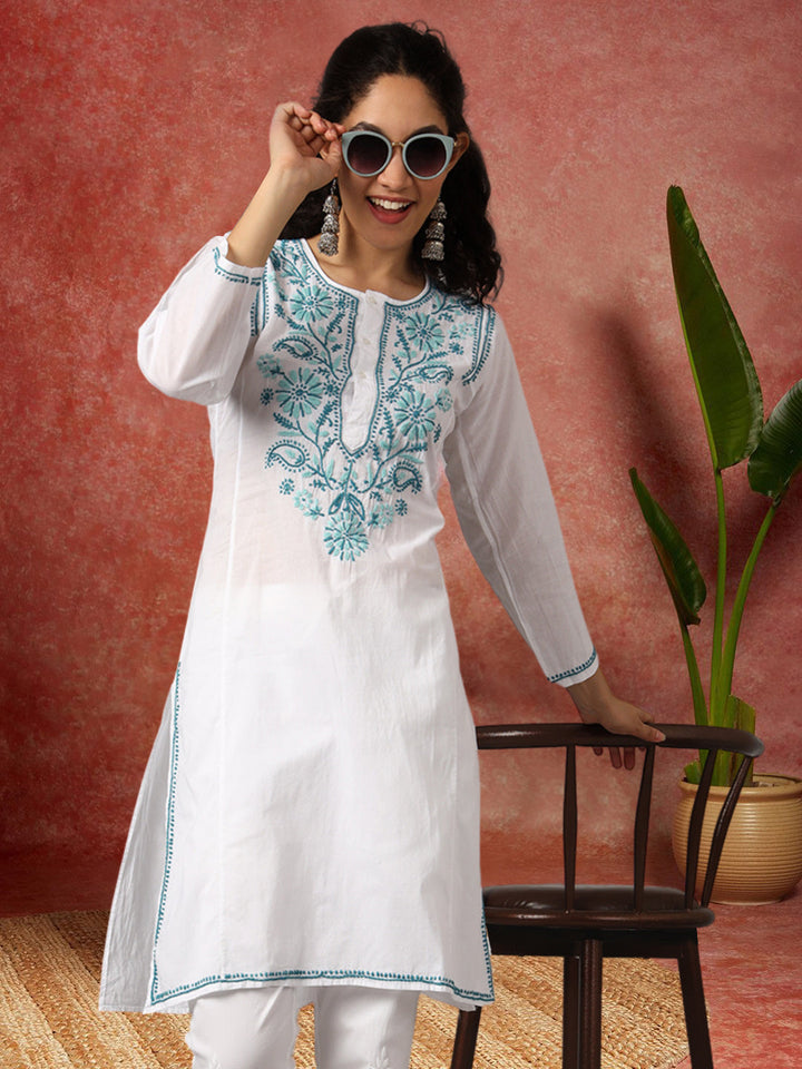 Hand Embroidered Chikankari Cotton Straight Kurta-NM125