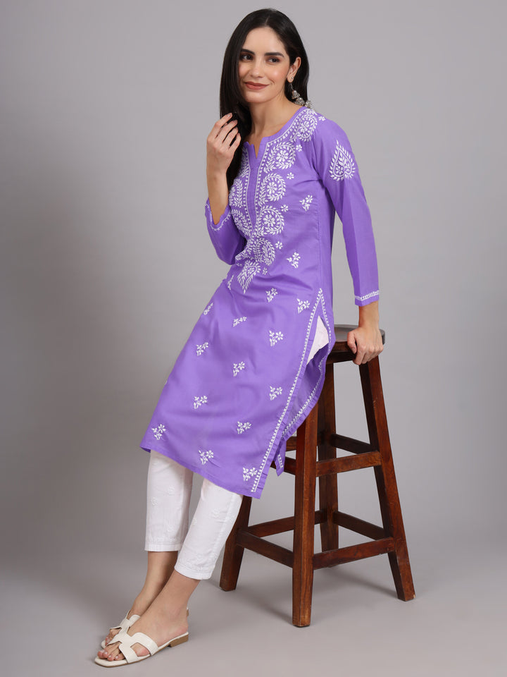 Women Hand Embroidered Lucknowi Chikankari Cotton Ethnic Motifs Kurta PC3997