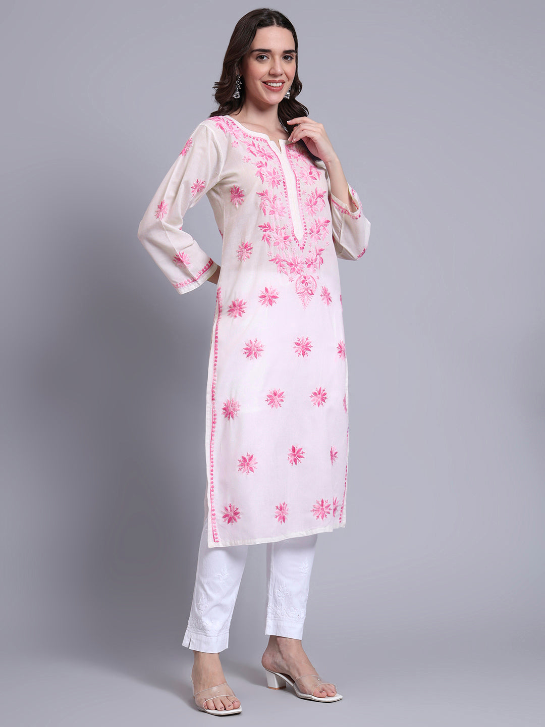 Hand Embroidered Chikankari Mulmul Cotton Straight Kurta- PC4085