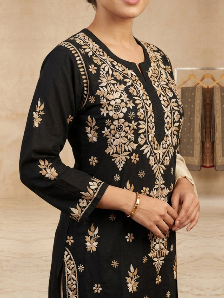 Hand Embroidered Chikankari Modal Straight Kurta PC4113 Beige