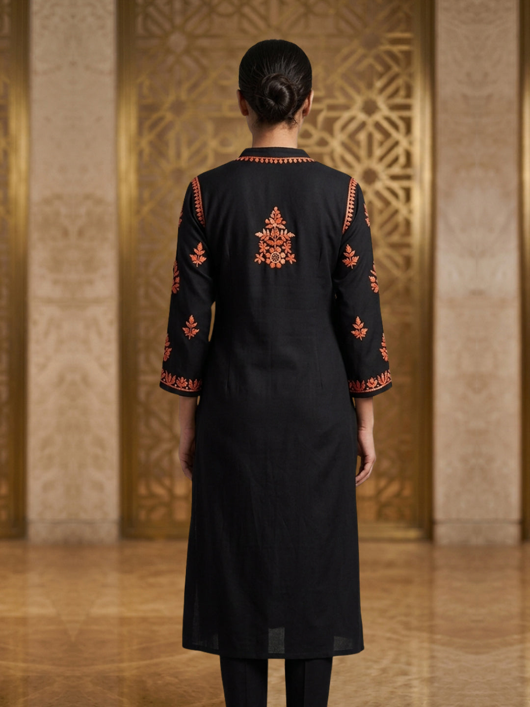 Hand Embroidered Chikankari Modal Straight Kurta PC4113 Orange