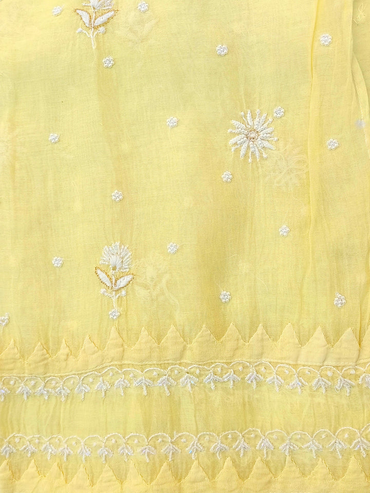 Women Hand Embroidered Chanderi Chikankari Dress Material PCSCA85201FS-YELLOW