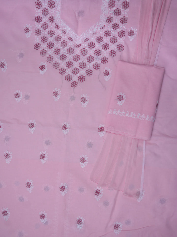 Women Hand Embroidered Chikankari Cotton Dressmaterial PCSCU00102FS-Pink