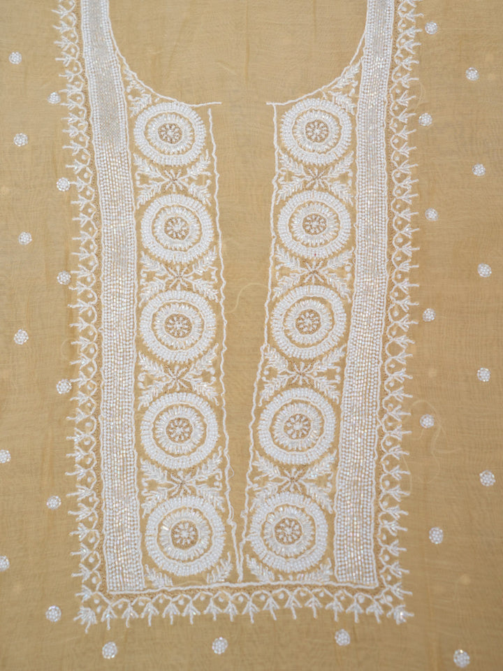 Women Hand Embroidered Chanderi Chikankari Dress Material PCSCA85205FS-BEIGE