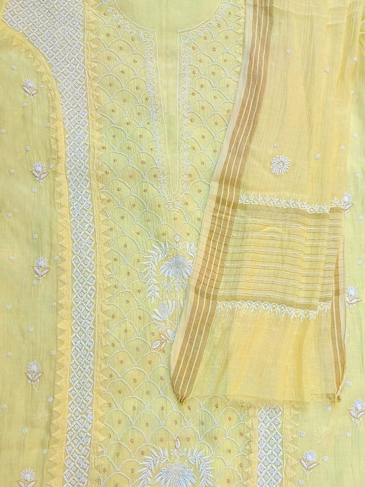 Women Hand Embroidered Chanderi Chikankari Dress Material PCSCA85201FS-YELLOW