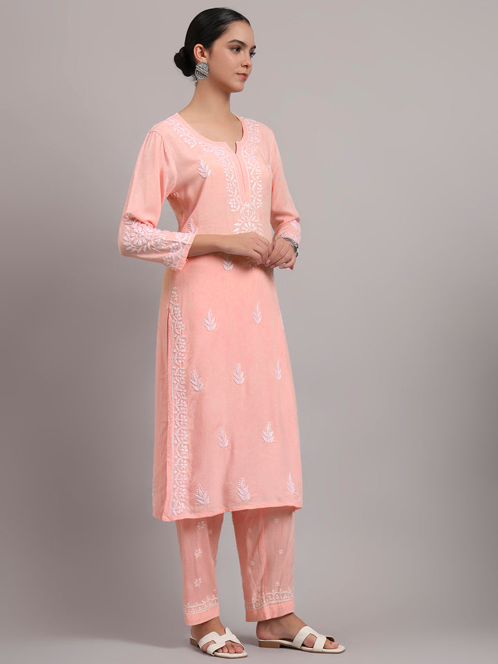Women Hand Embroidered Chikankari Rayon kurta set PC4076KS