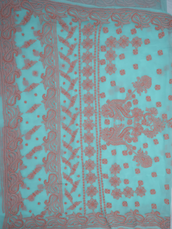 Hand Embroidered Chikankari Georgette Saree PCSAR03 Seagreen