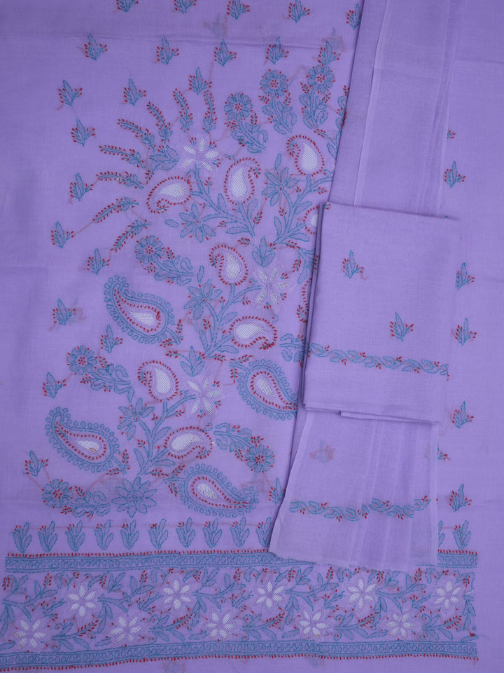 women hand embroidered chikankari cotton dressmaterial PC4120-PURPLE19