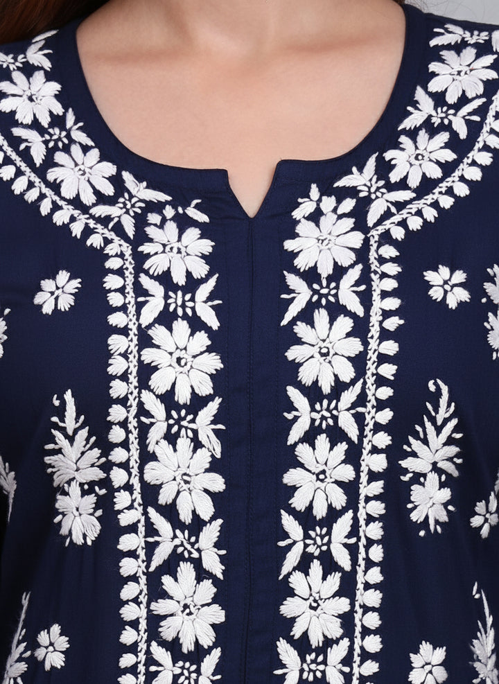 Hand Embroidered Chikankari Modal Straight Kurta- PC4042