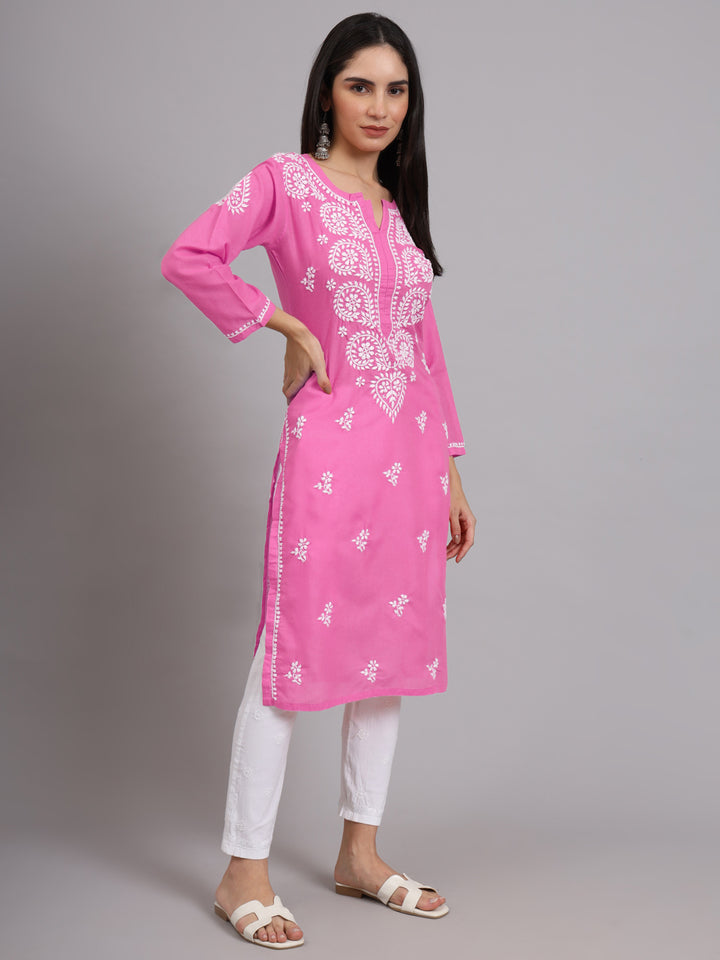 Women Hand Embroidered Lucknowi Chikankari Cotton Ethnic Motifs Kurta PC3997