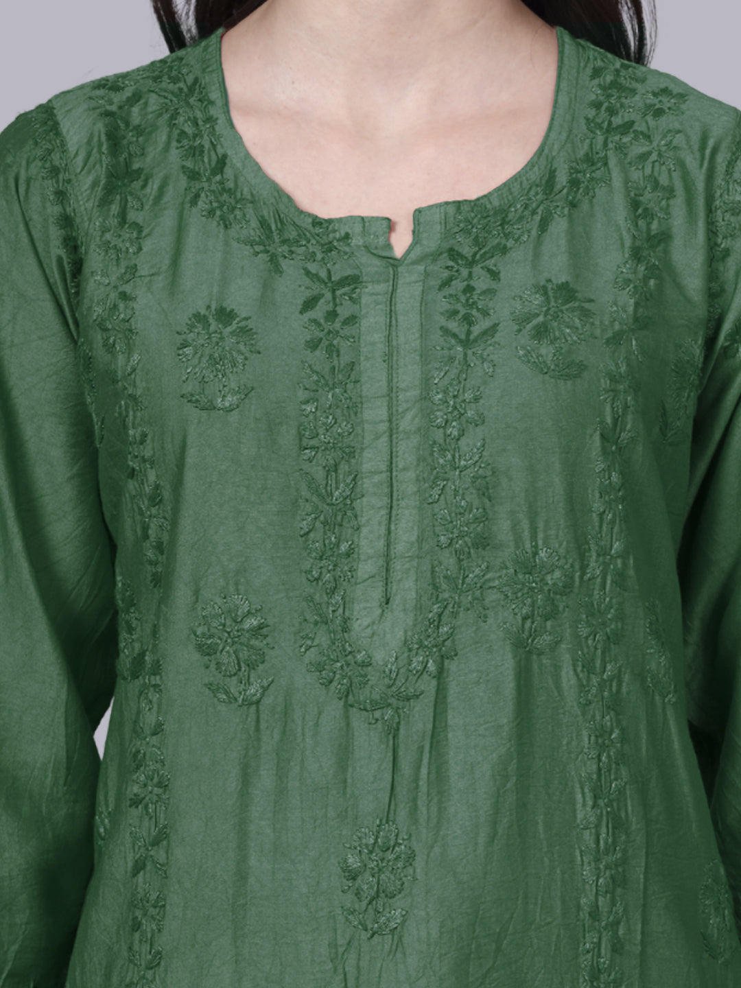 Women Hand Embroidered Chikankari Chanderi Kurta Set with dupatta PC4136KS Green