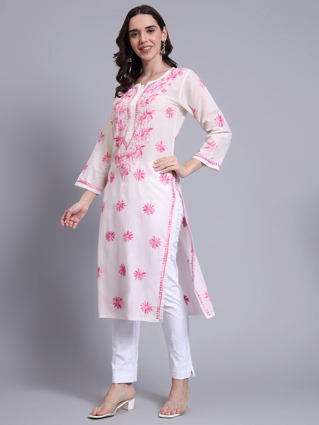 Hand Embroidered Chikankari Mulmul Cotton Straight Kurta- PC4085