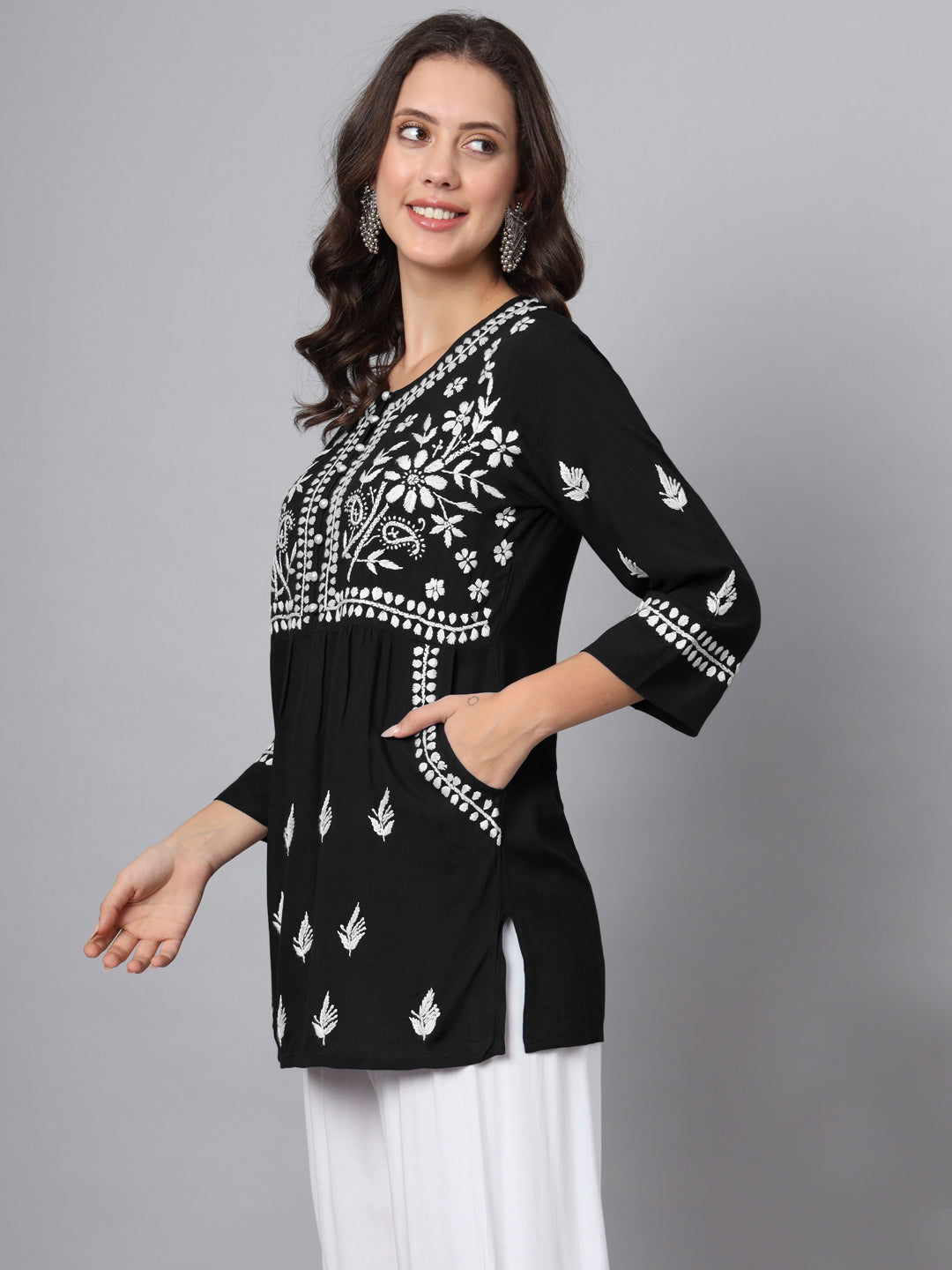 Women Hand Embroidered Rayon Chikankari Kurti PC3696