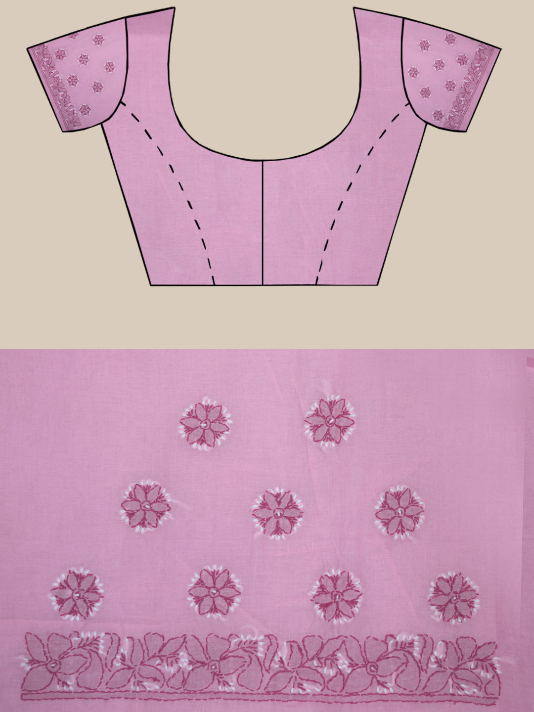 Hand Embroidered Chikankari Cotton Saree PCSAR01 Babypink