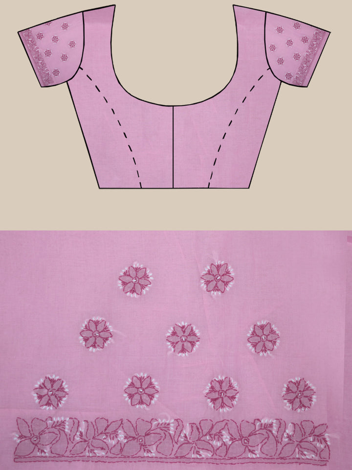 Hand Embroidered Chikankari Cotton Saree PCSAR01 Babypink