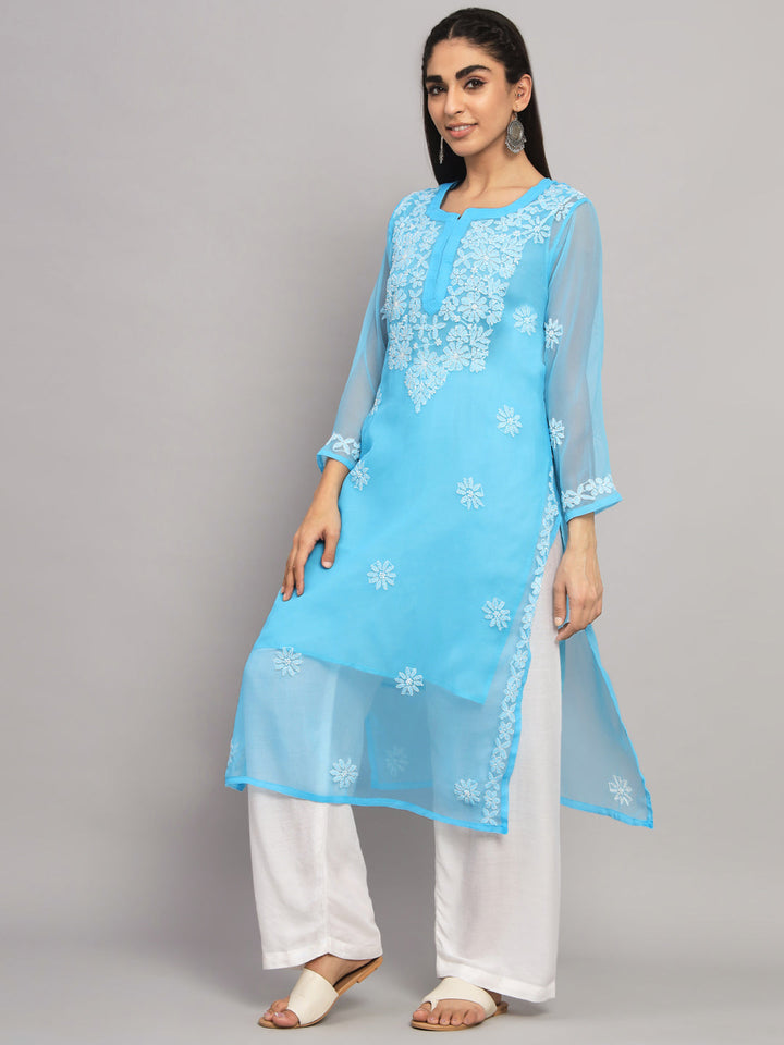 Hand Embroidered Chikankari Georgette straight Kurta- PC3609