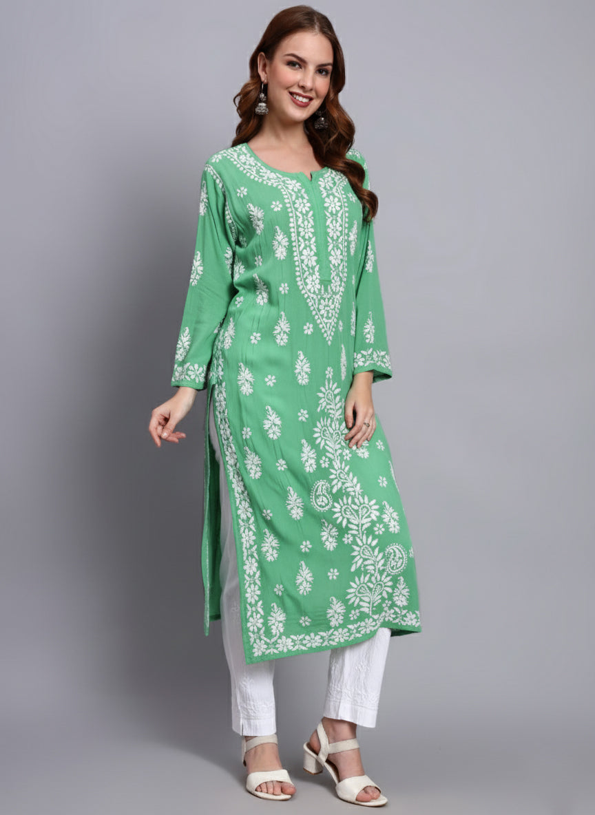 Hand Embroidered Chikankari Modal Straight Kurta- PC4042