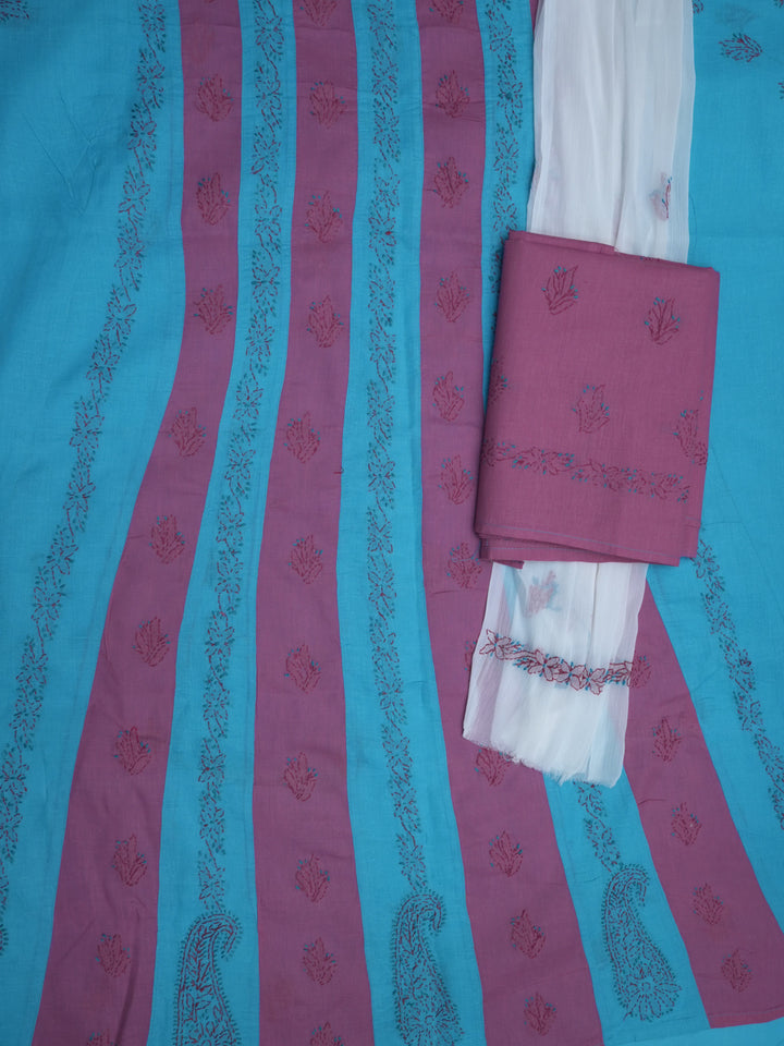women hand embroidered chikankari cotton dressmaterial PC4120-TURQUOISE6