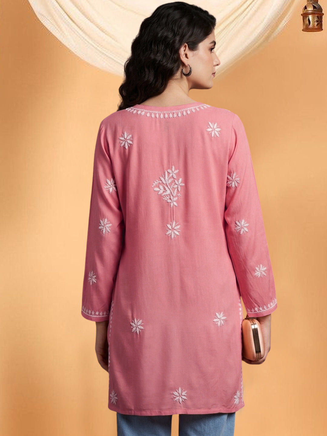 Women Hand Embroidered Chikankari Rayon Kurti PC4071 Peachpuff