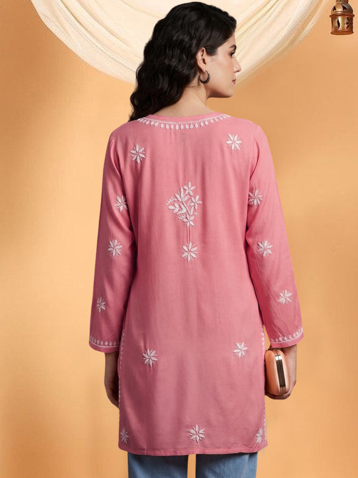 Women Hand Embroidered Chikankari Rayon Kurti PC4071 Peachpuff