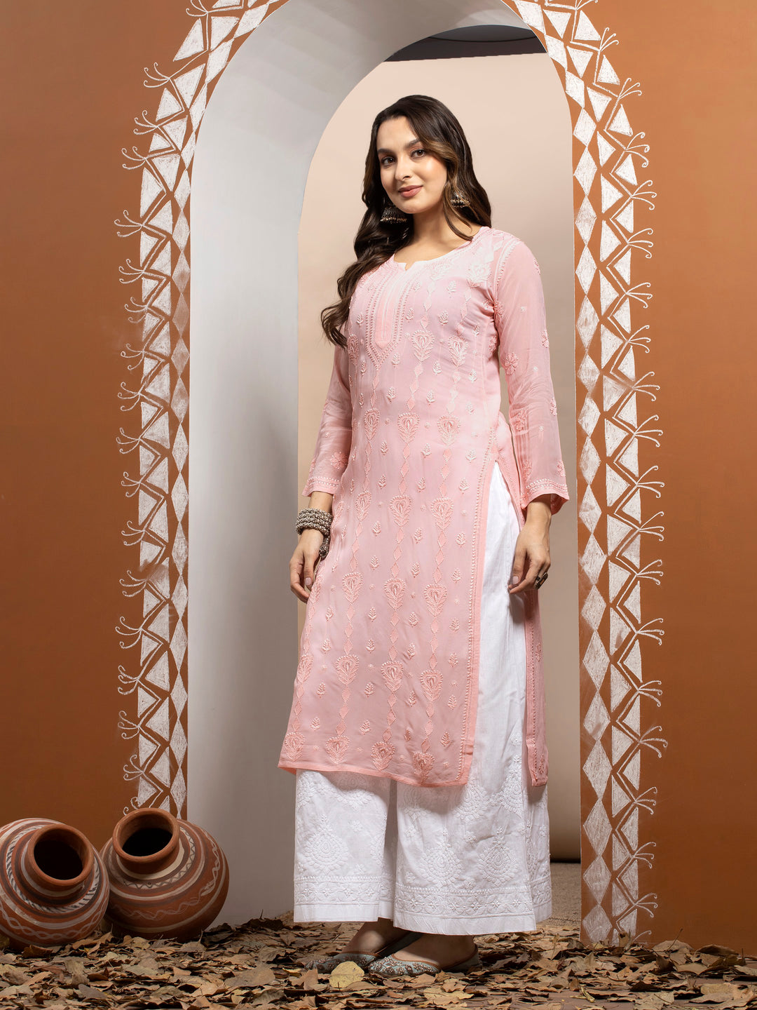 Hand Embroidered Chikankari Viscose Georgette Straight  Kurta- PC3640