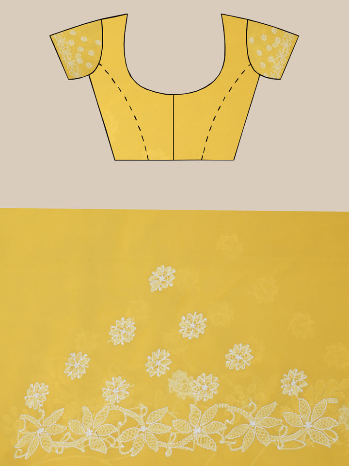 Hand Embroidered Chikankari Georgette Saree PCSAR03 Yellow