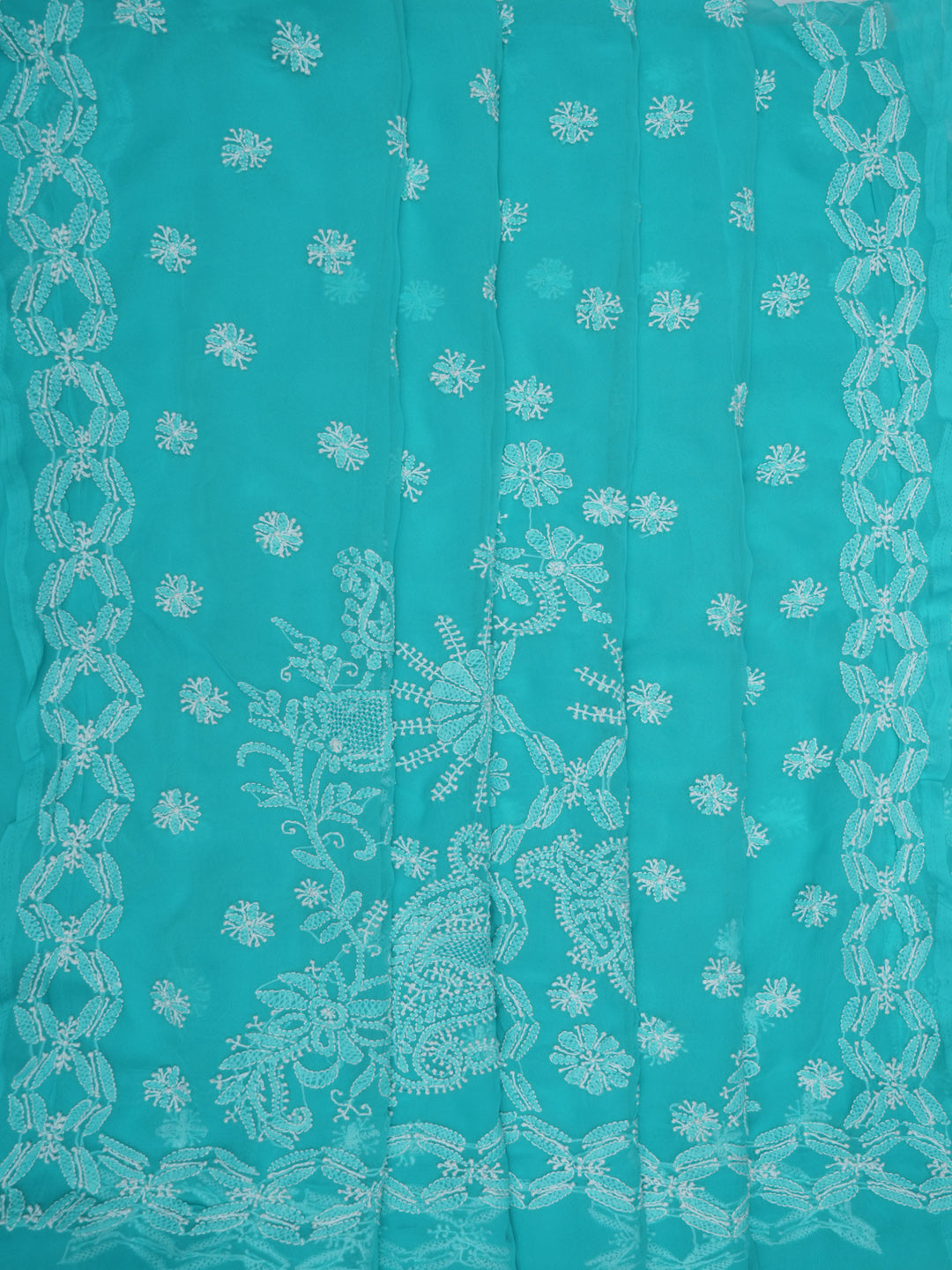 Hand Embroidered Chikankari Georgette Saree PCSAR04 Green
