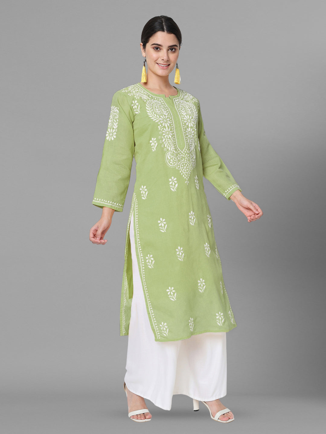 Hand Embroidered Chikankari Cotton Straight Kurta-PC3561