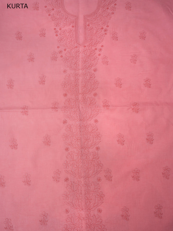 Women Hand Embroidered Chikankari Cotton DressMaterial PCSCU00406FS-DARKPEACH