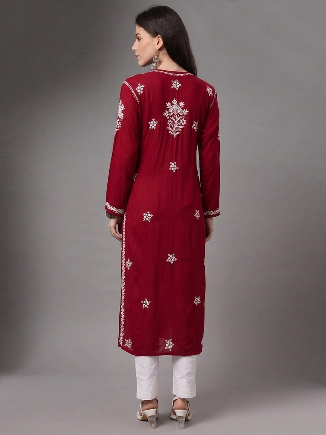 Hand Embroidered Chikankari Modal Straight Kurta PC4059-Red